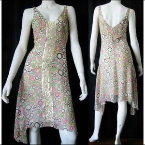 BCBGMaxAzria Silk Floral Sequin Midi Dress Size 4